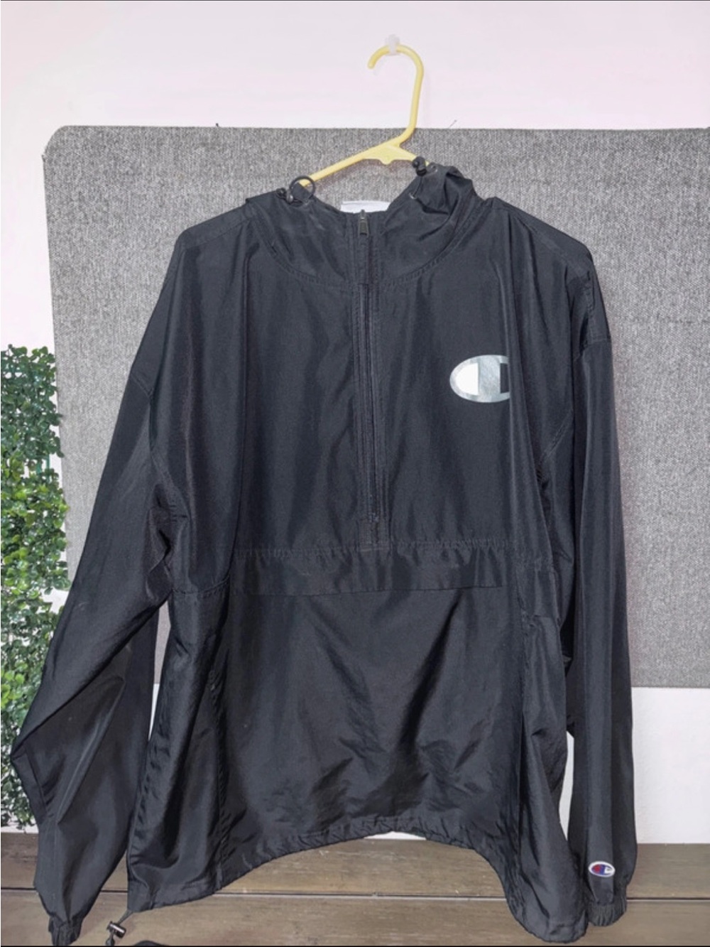 Champion Black Pullover Windbreaker with Reflective Logo
